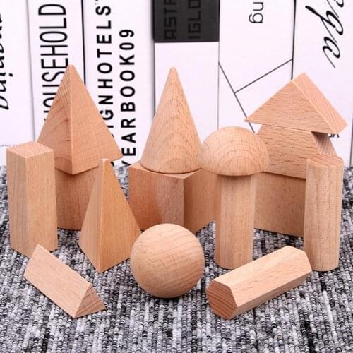 15Pcs Wooden Blank 3D Geometry Solid Blocks Kids Learning Math Educational Toy Early Learning Cognitive geometric building toys