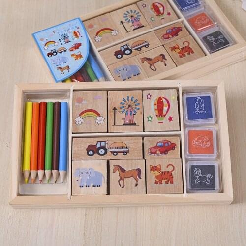 16Pcs Boys Wood Stamps DIY Wooden Rubber Stamp Rose Flower Letters Diary Craft Card Stamps Set For Scrapbooking