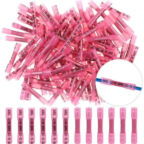 20/50/100Pcs Waterproof Heat Shrink Terminals Seal Butt Electrical Splice Wire Connectors Crimp Terminal Connector AWG 22-10