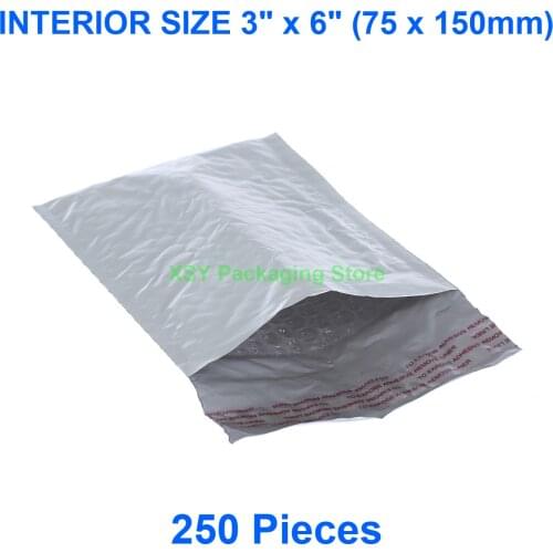 250 Pieces Poly Bubble Padded Envelopes INTERIOR SIZE 3" x 6" (75 x 150mm) Postage Shipping Mailers Small Mailing Bags Pouches
