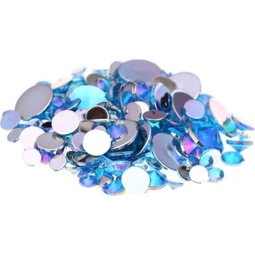4mm 5mm 6mm 10mm And Mixed Sizes Aquamarine AB Acrylic Rhinestones For Nails Design Crystal 3D Nail Art Glitter Decorations