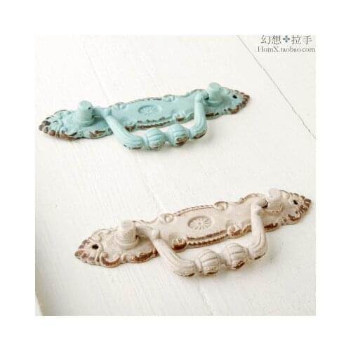 American Antique Double Hole Handle European Pastoral Hanging Ring Knob Mediterranean Retro Furniture Cabinet Drawer Dark Handle