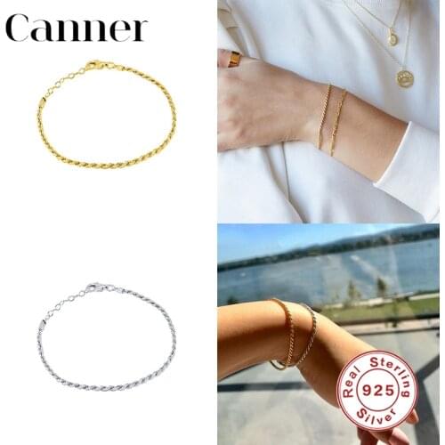 Canner 100% Real 925 Sterling Silver Bracelets for Women Hemp Rope Charm Bracelets Fine Jewelry Women Party Gifts pulseras W5