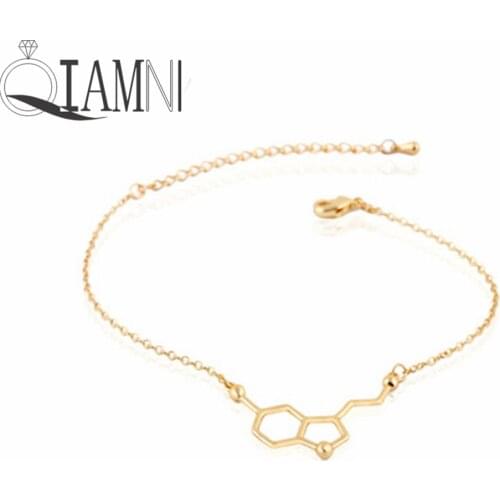 QIAMNI Adjustable Serotonin Molecule Chemistry Geometric Polygon Chain Bracelet Bangle Minimalist Jewelry Birthday Gift Women
