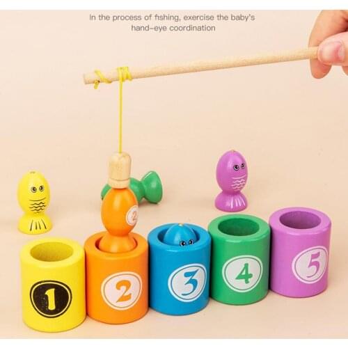 Wooden Fishing Fishing Poles & Fish Pretend Play Color Sorting Matching Toys