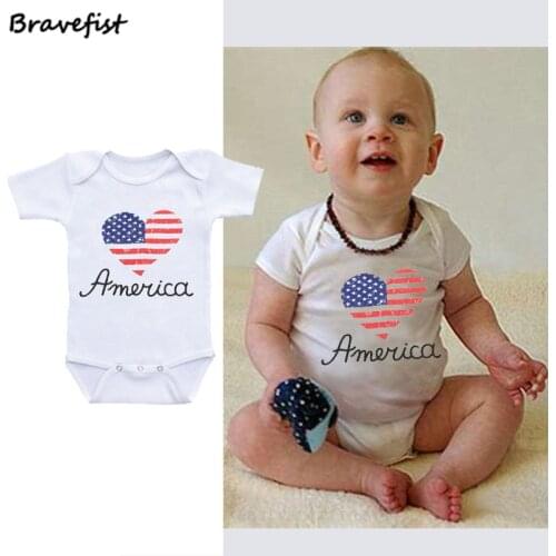 American Heart Print Baby Bodysuits Polyester Newborn Jumpsuits Cotton Summer Clothes For Boys Girls Kids Outfits 0-24M Outwear