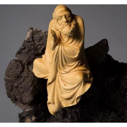 Home Decor Boxwood Wood Sculpture Dharma Carving Buddha Statue Zen Buddhist 8cm 11cm