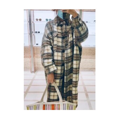 Elfbop Wool Blend Contrast Color Plaid Long Style Woolen Jacket Coat - Ladies F/W 2020 Contour Gingham Checkered Top