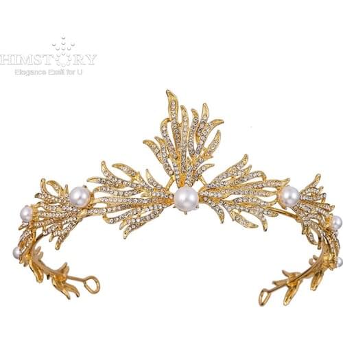 Himstory Retro Goddess Greek Style Tiaras Crown Golden Flame Headband Birthday Party Show Headdress Hair Accessories