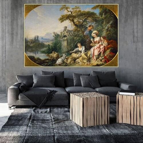 Holover Francois Boucher"The Shepherds Presents"Canvas Oil Painting Western Art Decor Wall Aesthetic Home Decoration