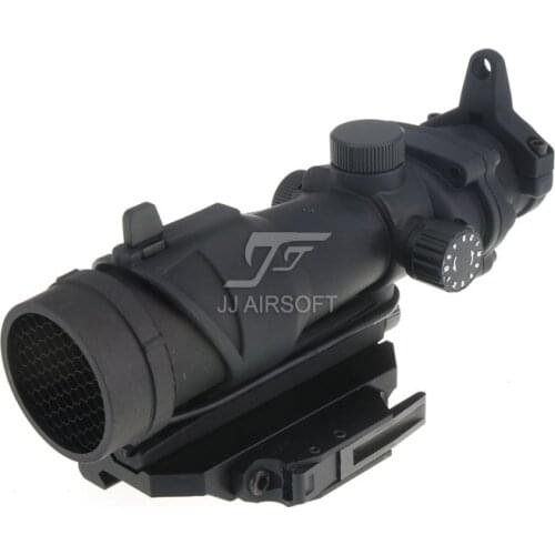 JJ Airsoft ACOG Style 4x32 Scope Red/Green Reticle Illumination with Killflash,AC12033 Bobro Style QD Mount (Black/Tan)