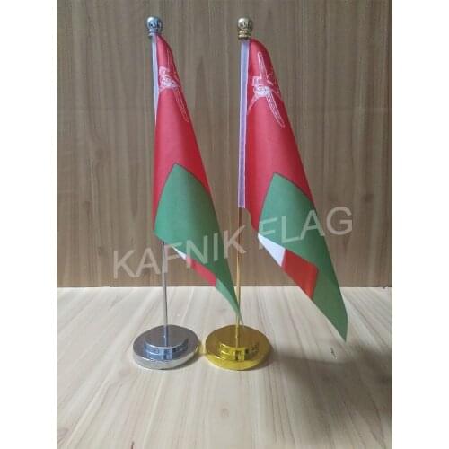 KAFNIK,OmanOffice table desk flag with gold or silver metal flagpole base 14*21cm country flag free shipping