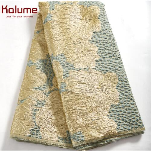 Kalume Fashion African Gilding Lace Fabric Cyan High Quality French Jacquard Brocade Lace Fabric 5 Yards For Nigerian Party 2109