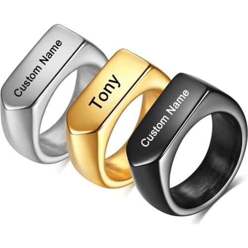 Geometric Rings for Men Women Engraved Name Date Stainless Steel Gold Plated Ring Male Female Anniversary Personalized Jewelry