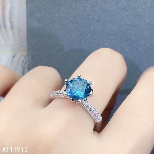 KJJEAXCMY fine jewelry natural blue topaz 925 sterling silver new women gemstone ring support test trendy