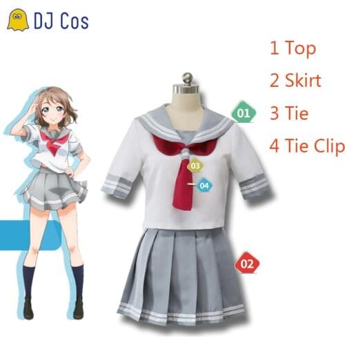 Watanabe You Skirt Set LoveLive!Sunshine!! Aqours School Girl Cosplay Lolita Kawaii Sailor Dress Sweet Suit Costume Watanabe Wig