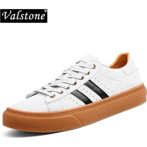 Valstone Men Genuine Leather Shoes Casual Soft Breathable Sneakers Luxury Natural Pig Skin Vulcanized Non-slip Rubber Male Shoes