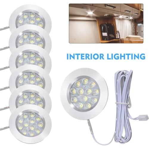 Mayitr 6pcs White LED Interior Spot Lights Lamp With Connection Box For 12V Car Camper Van Boat Motorhome
