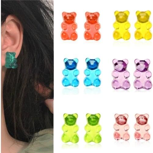 Cute Colorful Cartoon Bear Earrings Resin Earrings Girl Retro Charm Jelly Candy Color Earrings Ladies Jewelry Gifts