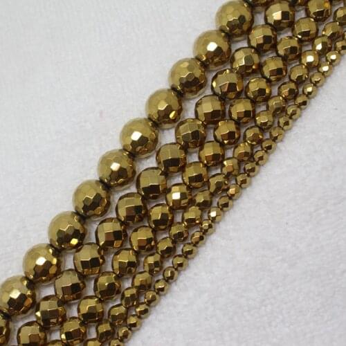Mini. order is $7! 4-12mm Faceted Gold Hematite Round Jewelry Making Loose beads Strand 15"