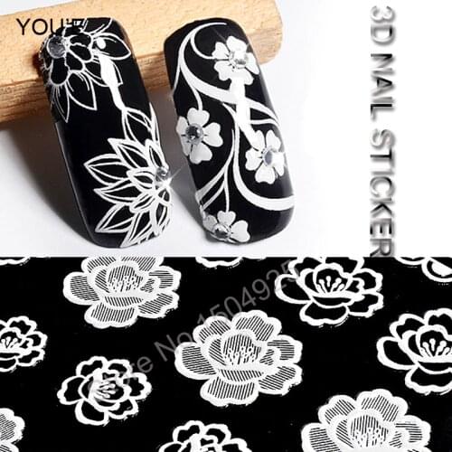 Fashion 3D White Flower Nail Sticker Art Decoration Lace Manicure Design Self Adhesive Nail Decals Stickers Accessories Tip