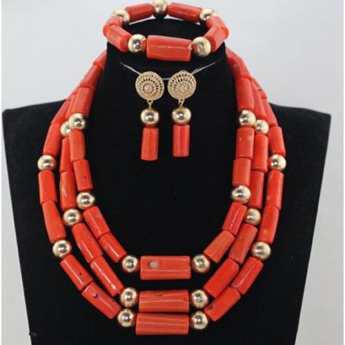 Fashion Women Coral African Beads Jewelry Sets Nigerian Wedding Party Costume Jewellery Set 2017 Free Shipping CNR832