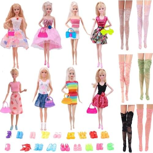 Fashion Barbies Doll Set Beautiful Dress Shoes Hairpins Bags Hanger Lace Stockings For 11.8 Inch Dolls BJD Doll Girls Toy Gift