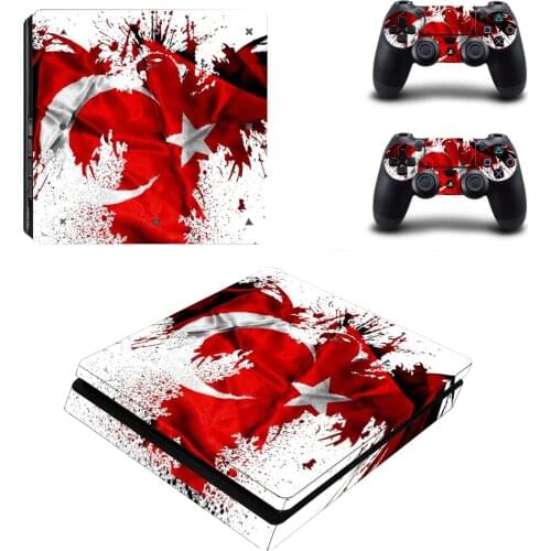 Turkey Flag Decal PS4 Slim Skin Sticker for Playstation 4 Slim Console Protection Film +2Pcs Controllers Cover