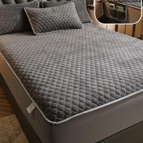 Crystal Velvet Mattress Cover Warm Soft King Queen Quilted Bed Fitted Sheet Mattress Protector Not Including Pillowcase