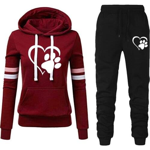 2021 Autumn and Winter New Drawstring Printing Hoodie Sportswear + Pants Casual Wear Suit Outdoor Jogging Fitness Suit 2 Sets