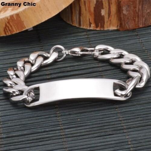 Granny Chic Brand New Jewelry for Men Fashion Silver Stainless Steel Figaro Link Chain ID Bracelet 15mm8.66"