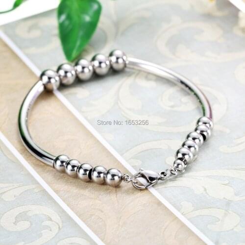For 2020 New Year Gifts Brand New Womens Tone Stainless Steel 8mm Ball Handmade Bracelet Fashion Cuff Bangle