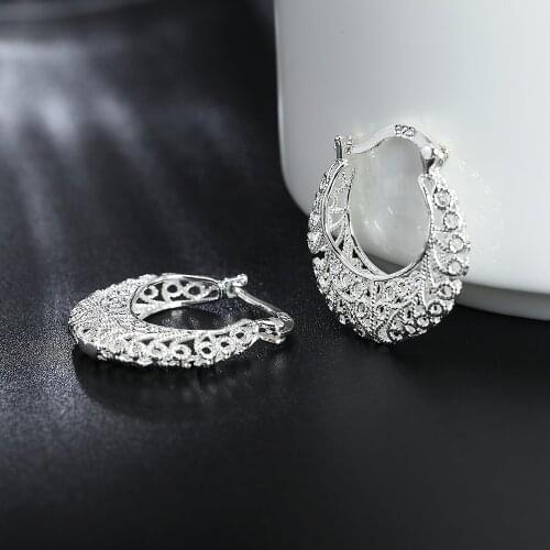 Charm 925 Sterling Silver Earrings for Women Jewelry All-match Trend Hollow Carved Earrings Christmas Gifts