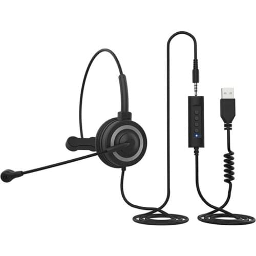 Office Headset with Mic BH69 3.5mm USB Computer Headset Noise Reduction Headphone for Call Center PC Cellphone