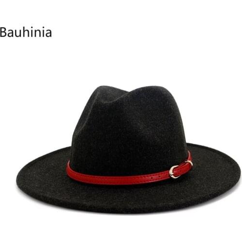 Panama New Retro Fashion Men Women Flat Brim Wool Felt Jazz Fedora Hats Autumn Winter Leather Band Decor Trilby Formal Hats