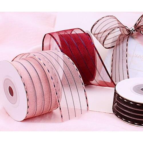 15mm/25mm/40mm striped tulle ribbon bow hairpin hair accessories material handmade diy gift packaging bilateral jumper yarn