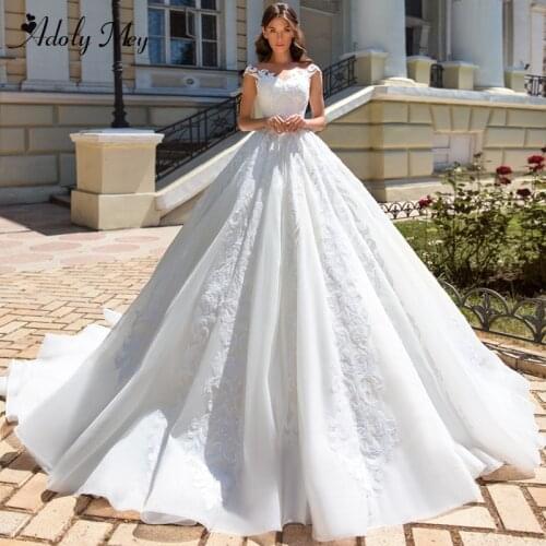 Adoly Mey Luxury Beading Appliques Ball Gown Wedding Dresses 2020 Elegant Scoop Neck Cap Sleeve Court Train Princess Bridal Gown