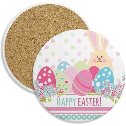 Happy Easter Religion Festival Colored Egg Stone Drink Ceramics Coasters for Mug Cup Gift 2pcs