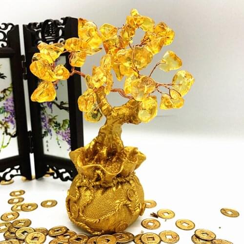 Feng Shui Citrine Money Tree Natural Crystal Bonsai Money Tree Fortune Cash Tree for Home Office Desktop Decoration