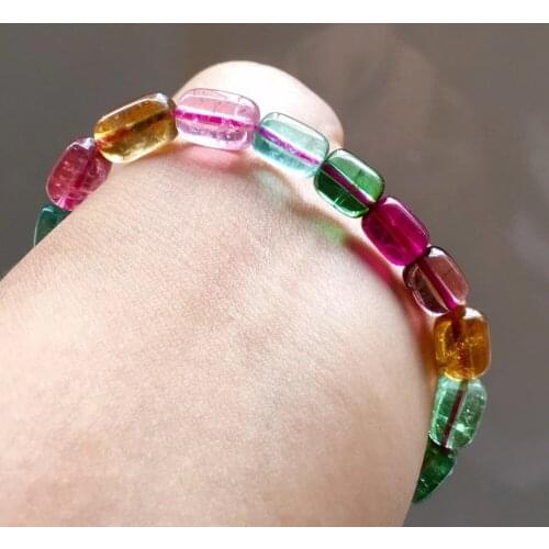 Tourmaline more colors watermelon barrel beads near glass natural crysta Bracelet