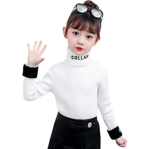 Girls Turtleneck Letter Pattern Girls Knitted Sweater Long Sleeve Sweater For Kids Spring Autumn Kids Clothing