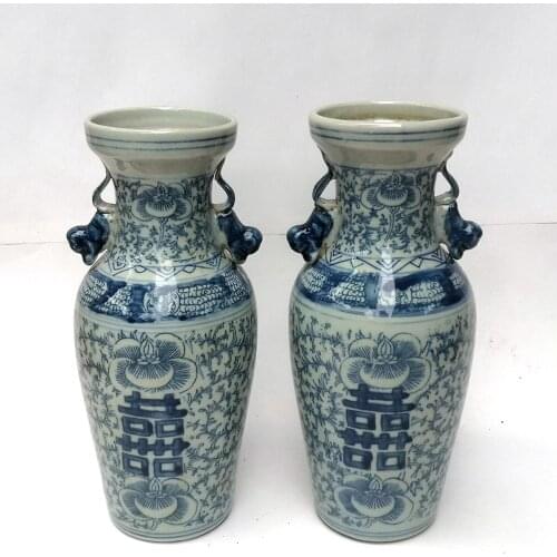 YIZHU CULTUER ART Collection China Old a Pair blue-and-white Porcelain Flower Vase Bottle H 7.7inch Family Decoration Gift
