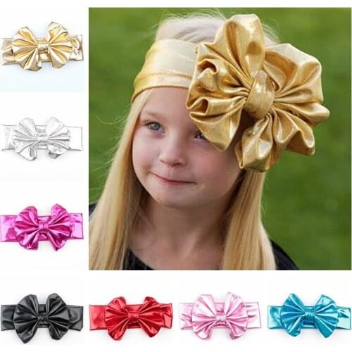 Yundfly Newborn Bronzing Color Elastic Girls Knot Bow Headband Kids Children Party Hair Accessories Photoshoot