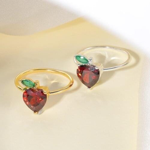 2021 Trend Rings for Women Fruit Ring Heart apple shape Ring Girly Cute Sweet Stainless Steel Jewelry Gift Party Accessories