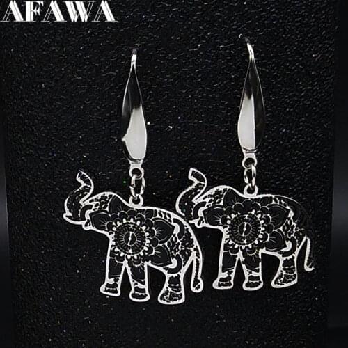 Elephant Stainless Steel Dangle Earrings Women Black Enamel Animal Earrings Jewelry pendientes acero inoxidable mujer E612987