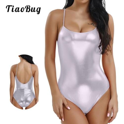 Women Metallic Camisole Dance Leotard Bodysuit One Piece Swimsuit Stage Dance Costumes