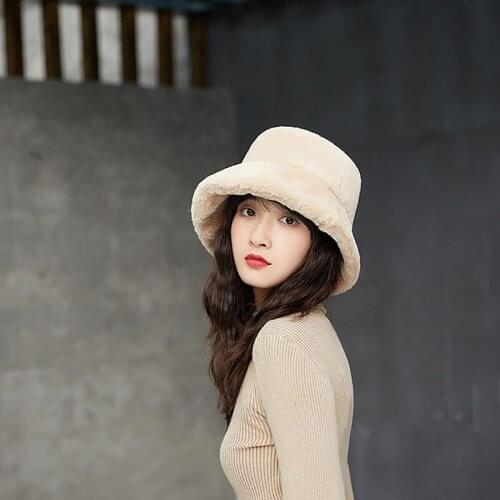 New Casual Bucket Hat For Women Winter Hats Fashion Warm Bucket Hat Apparel Accessories Ladies Cute Solid Color Hats