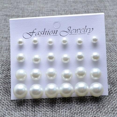 12pair/set White Simulated Pearl Earrings Set for Women Jewelry on Ear Ball Stud Earrings Kit Brincos Bijoux Trendy