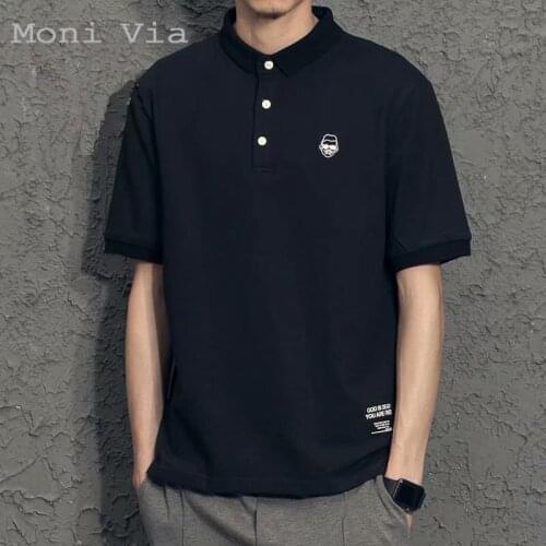 2021 Summer Mens Embroidery Polo Shirts Japanese Style Half-Sleeve Cotton Shirt For Men Vintage Loose Casual Male Top Clothing