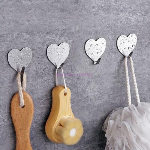 300pcs Stainless Steel Self Adhesive Door Wall Hangers Hooks Heart Shape Key Hat Towel Hanging Holder Key Hanger